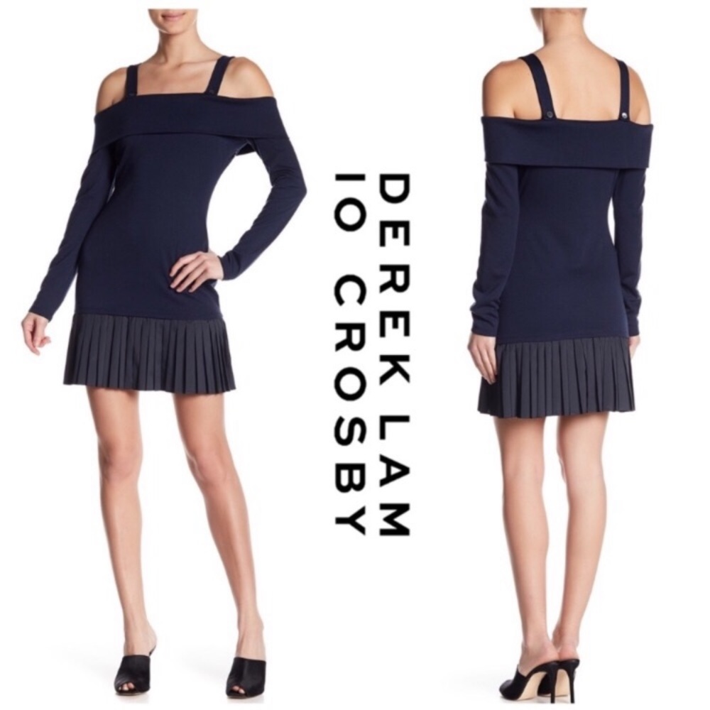 NWT Derek Lam 10 Crosby Cold Shoulder Pleat Dress